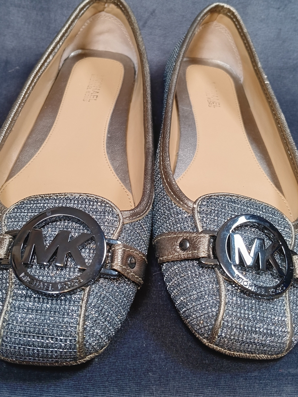 Michael Kors Women's Metallic Gray MK Logo Ballet Flats